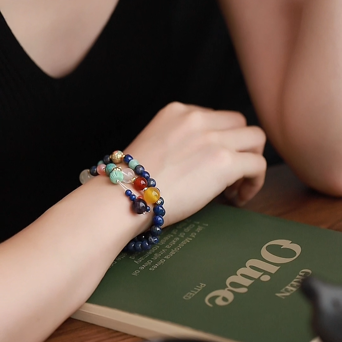 OZ Himalaya Series BU1007 Nepal Style Double Row Lapis Lazuli Bracelet - Meaningful Gift for Her