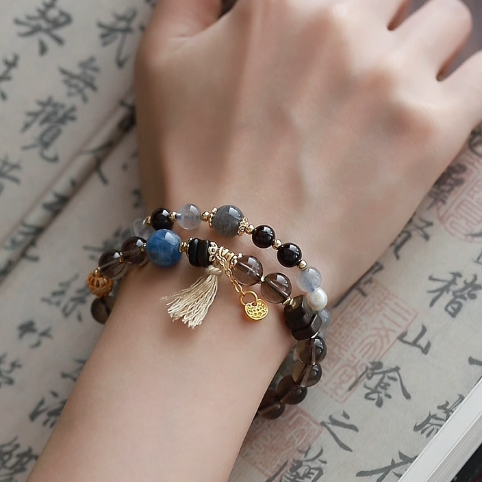OZ Himalaya Series YE1006 Bohemian Beach Wrap: Smoky Quartz Kyanite Bracelet