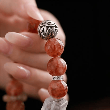 OZ Himalaya Series RD1003 Red Hematoid Quartz & Clear Crystal Bracelet - Women's Energy Bead Jewelry