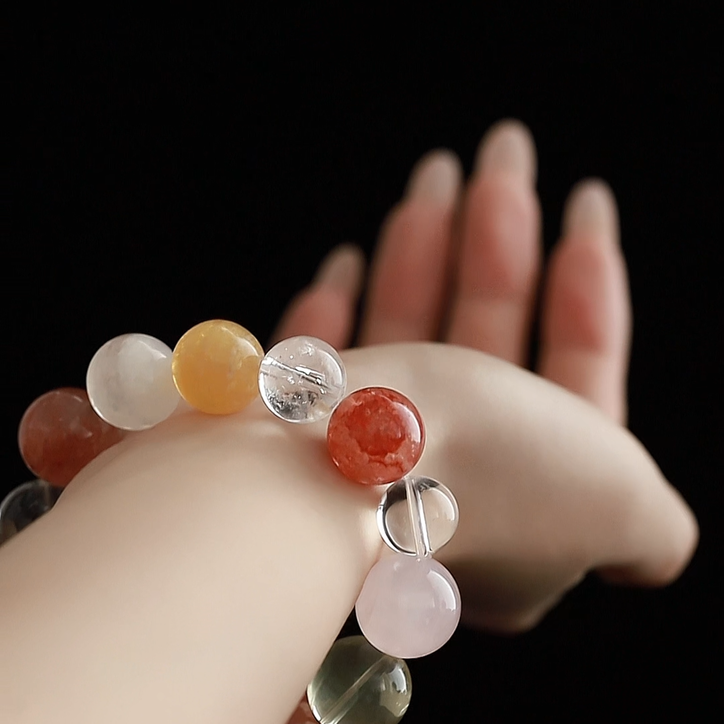 OZ Dunhuang Series MC1001 Multi-Gemstone Healing Bracelet - Red Aventurine, Citrine, Rose Quartz & White Azeztulite - Crystal Clear Gift
