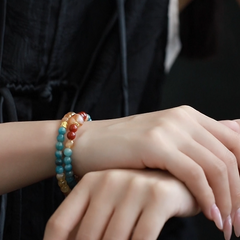 OZ Dunhuang Series MC1006 Double Strand Citrine & Red Agate & Blue Apatite Bracelet - Vibrant Apatite Colorblock Design