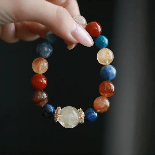 OZ Dunhuang Series MC1007 Multicolor Gemstone Bracelet - Citrine, Red Agate & Blue Apatite - Vibrant Colorblock Design