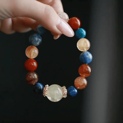 OZ Dunhuang Series MC1007 Multicolor Gemstone Bracelet - Citrine, Red Agate & Blue Apatite - Vibrant Colorblock Design