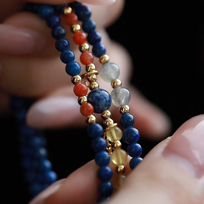 OZ Himalaya Series BU1008 Lapis Lazuli Triple Wrap Bracelet Convertible Necklace