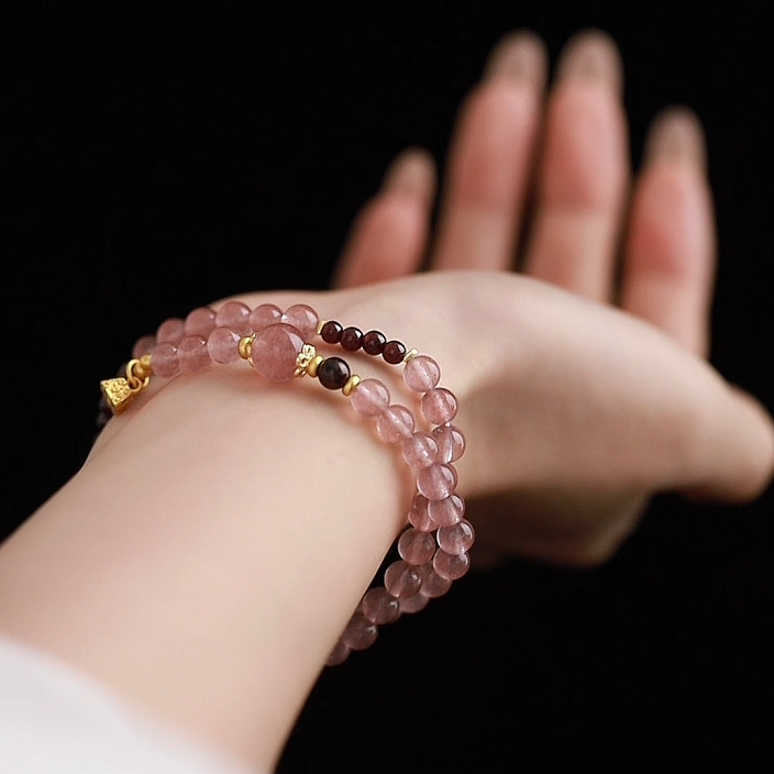 OZ Dorothy Series PK1010 Double Strand Strawberry Quartz & Garnet Bracelet - Romantic Love Gift for Her