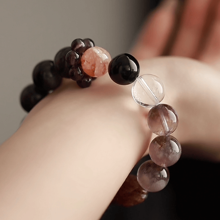 OZ Himalaya Series PL1006 Multi-Gemstone Beaded Bracelet - Amethyst, Red Aventurine & Silver Sheen Obsidian