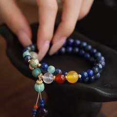 OZ Himalaya Series BU1007 Nepal Style Double Row Lapis Lazuli Bracelet - Meaningful Gift for Her